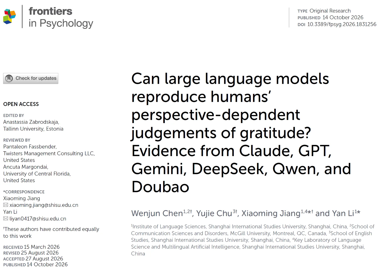 New Article in Frontiers in Psychology!